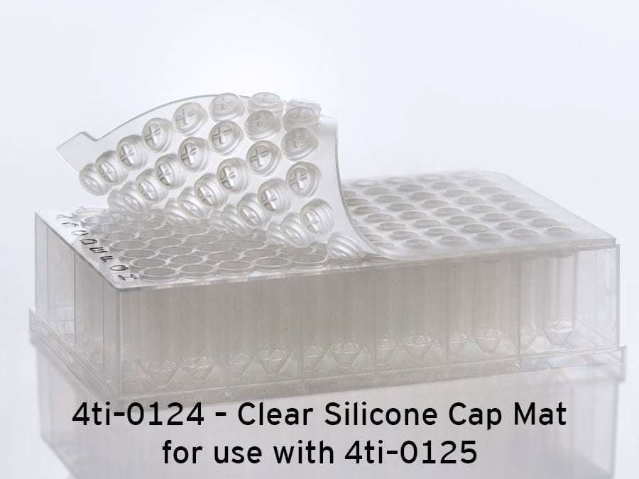 96 Round Well Sealing Cap Mat, clear silicone, for use with 4ti-0125