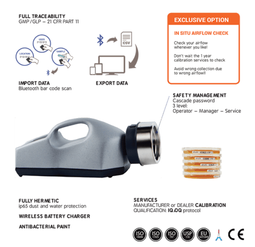 AIRWEL PLUS Biological Air Sampler with SELFTEST 90mm (100L/min) - Image 3